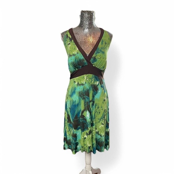 Y2K Fairy‎ Babydoll Halter Sundress Plus Size 1X Green Floral Flowy Summer Dress - Picture 1 of 9